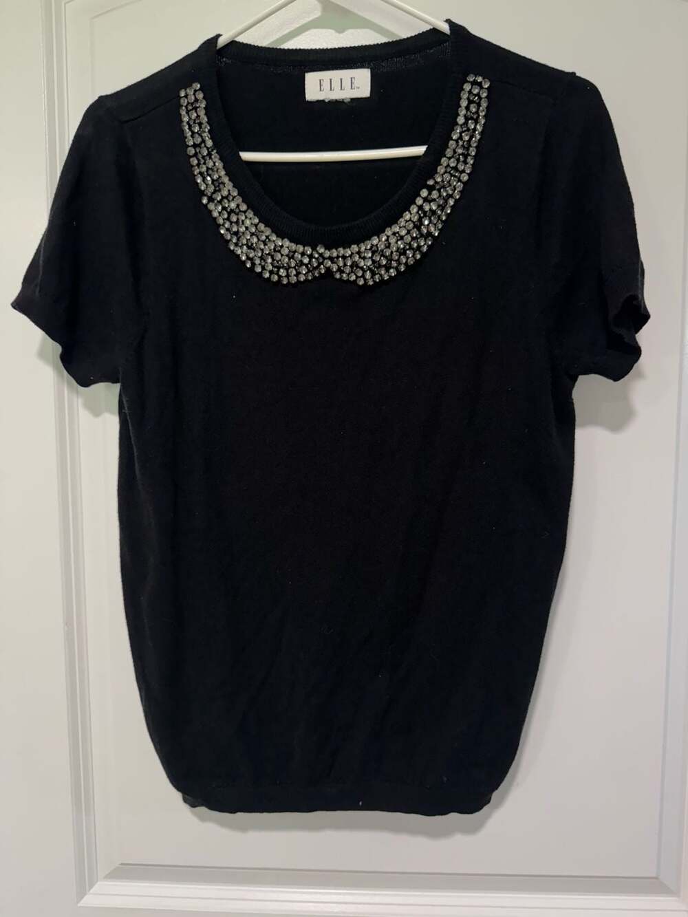 Black Rhinestone Embellished Neckline Knit Top Coquette Party Women’s M